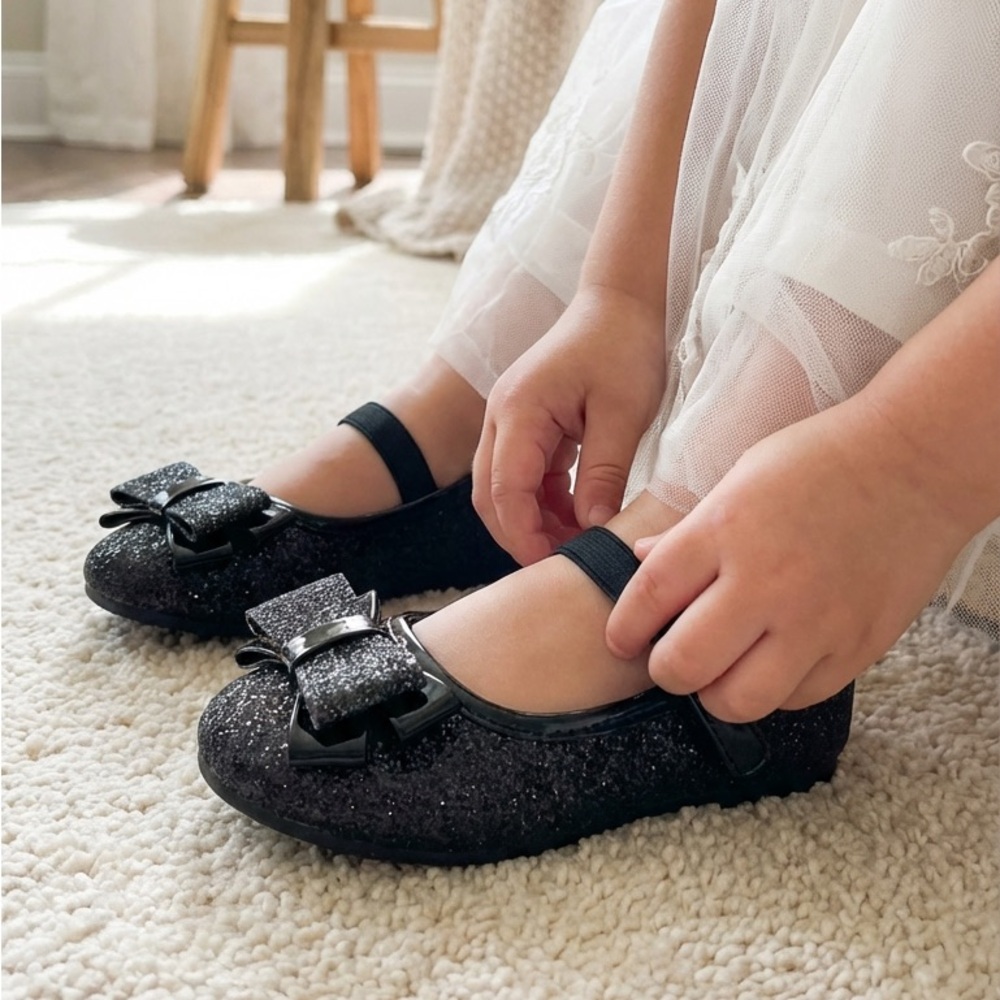 Sparkle Bow Toddler Ballet Flats Size 4 Dress Shoes Wedding Holiday NIB